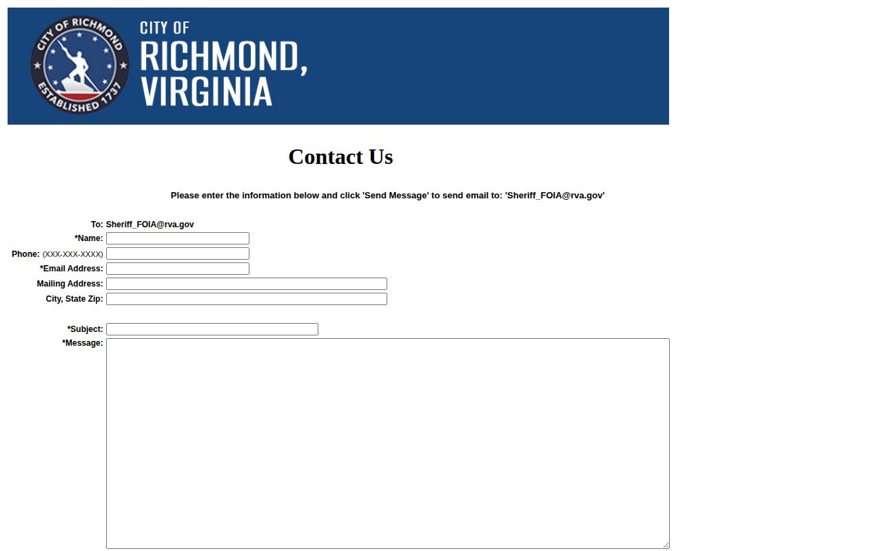 Richmond City released inmate booking-photo request form