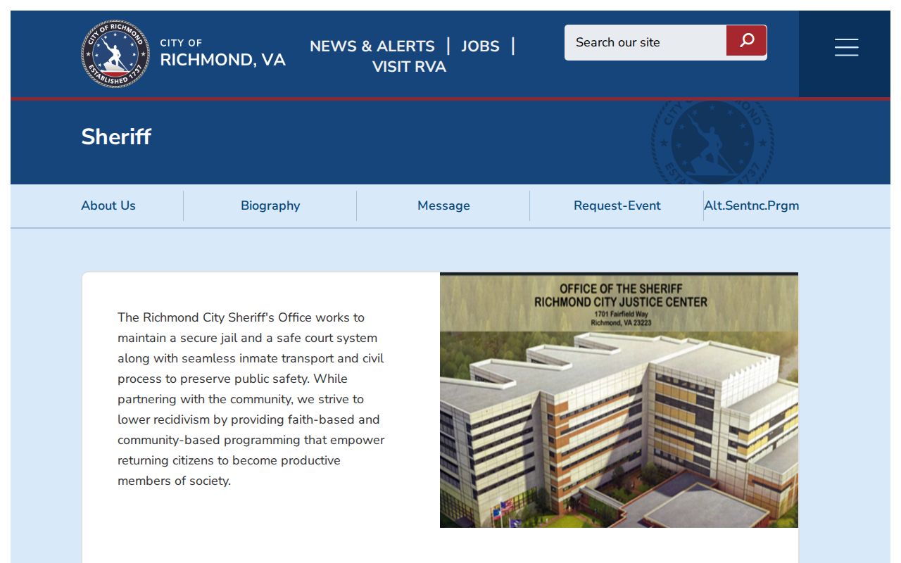 Richmond City released inmate search links on the Sheriff hub